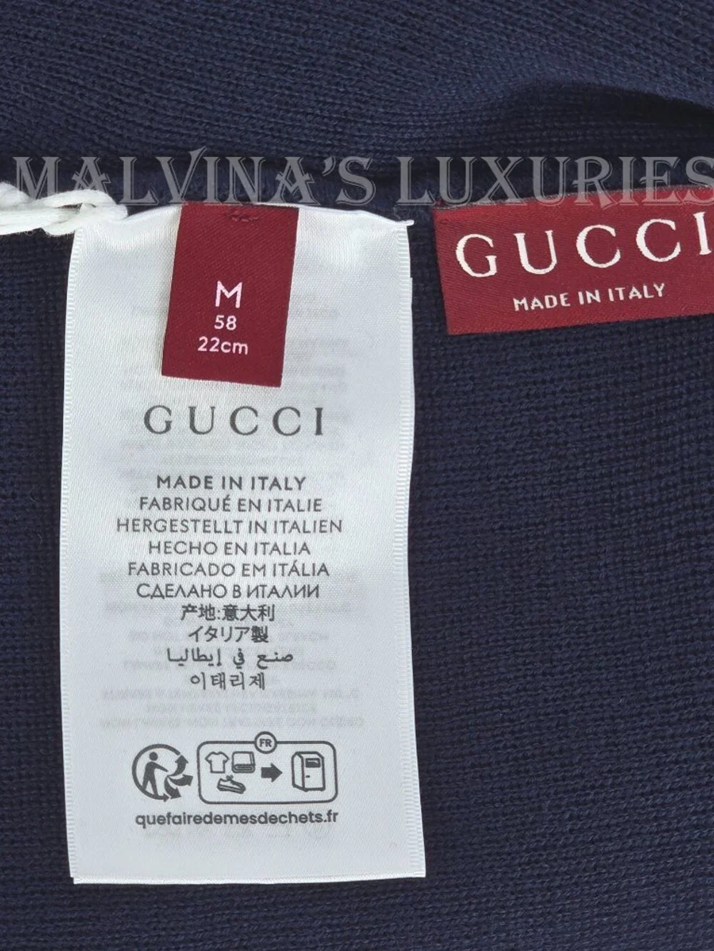 GUCCI HAT BLUE WOOL RIB KNIT LOGO EMBROIDERY BEANIE sz M / MEDIUM / 58CM